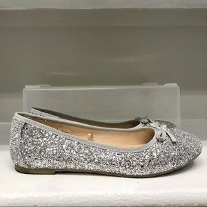 Silver glitter ballet flat dress shoe